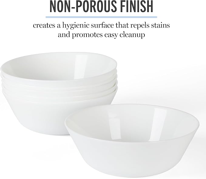 Martha Stewart Opalton 6-Piece 6-Inch Soup and Cereal Bowls – Lightweight, Chip and Break Resistant Opal Glass Bowls for Everyday Use