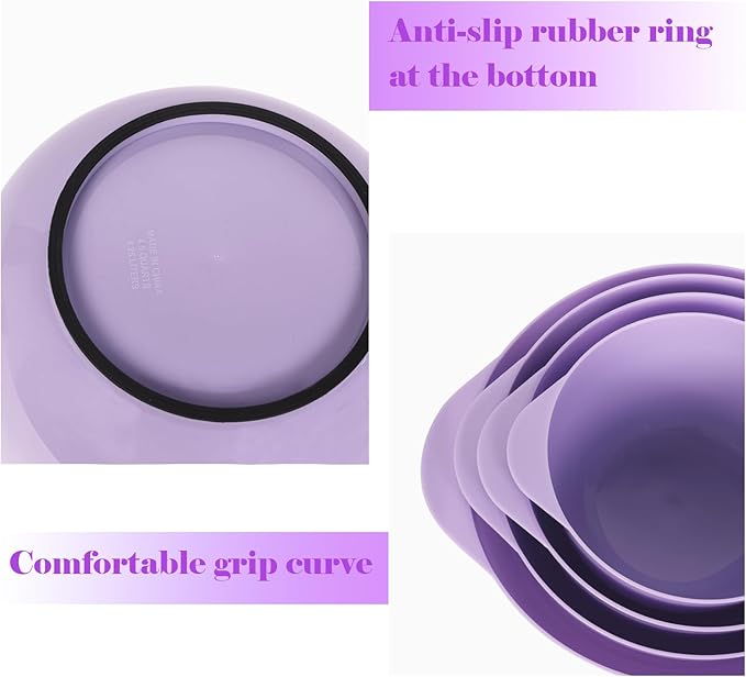 BoxedHome Nesting Plastic Mixing Bowl Set, 4 Piece Mixing Bowl Set with Pour Spouts, Size 1.7, 2.5, 3.5 and 4.5qt, for Prepping, Mixing, Baking, Cooking(2023 New Version, Purple) | 4.5/3.5/2.5/1.7 quarts,Non-slip Base Large Nesting Bowl with Pour Spout...