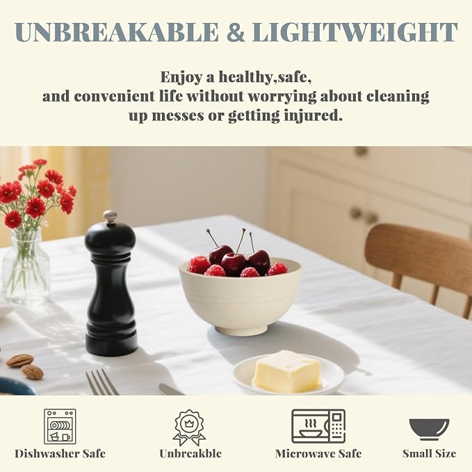 10 OZ Dessert Bowls Wheat Straw Small Bowls Reusable Kids Bowl Mini Bowl for Ice Cream, Side Dishes, Fruit, Snack, Portion Control Unbreakable Lightweight Bowl Set, Microwave Safe (Beige)