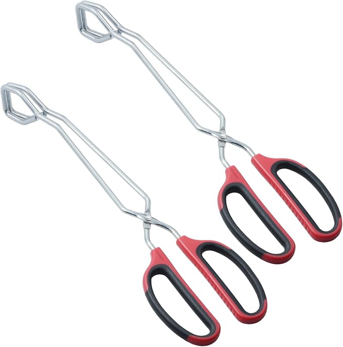 HINAMY 13" Stainless Steel Scissor Tongs with Comfort-Grip Handle, Set of 2