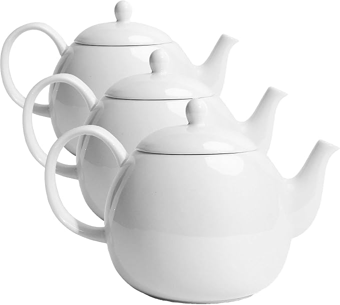Sweese Porcelain Teapot, 40 Ounce Tea Pot - Large Enough for 5 Cups, White (Pack of 3)