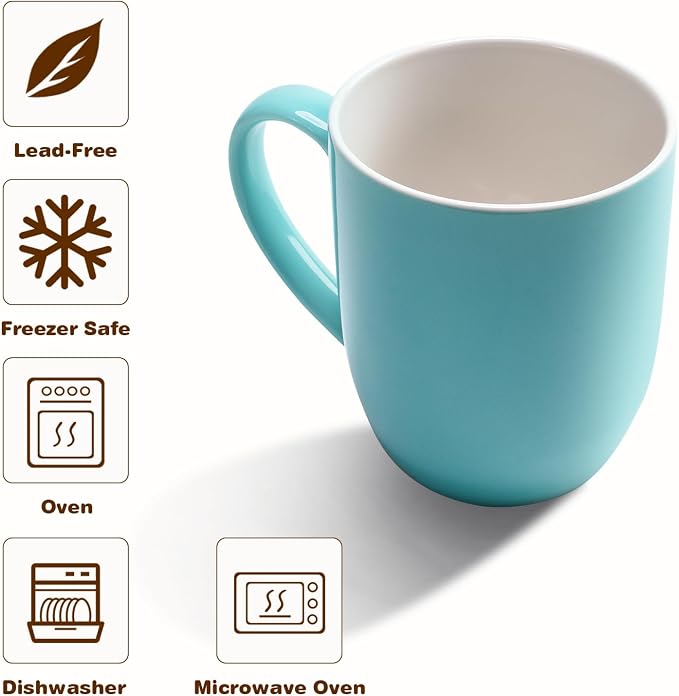Urbanstrive 16 oz Large Coffee Mugs Set of 4 Ceramic Coffee Mug White Coffee Cups Tea Cups Idea Gift for Women Men House Warming Gifts New Home Office, Blue 4 Pack