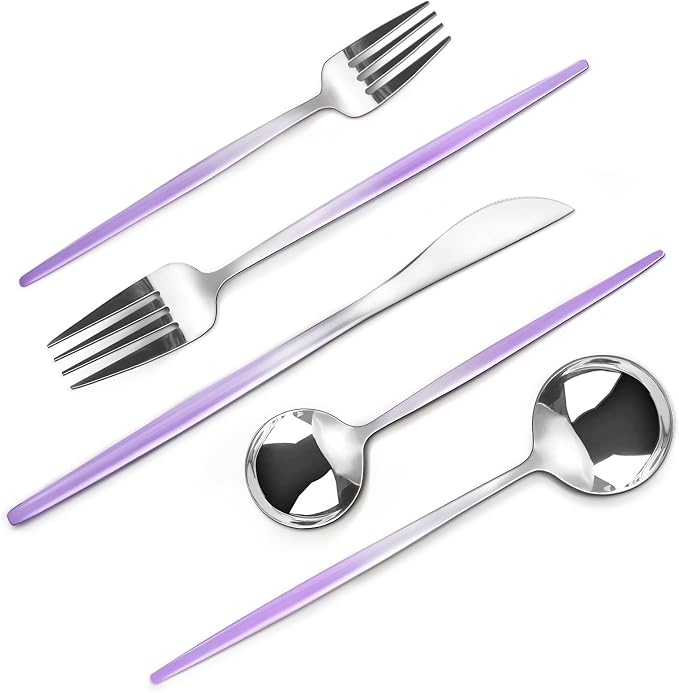 VANVRO Gradient Purple Silverware Set, 20-Piece Stainless Steel Flatware Cutlery Set, Kitchen Utensil Set Service for 4, Include Knife/Fork/Spoon, Mirror Polished, Dishwasher Safe