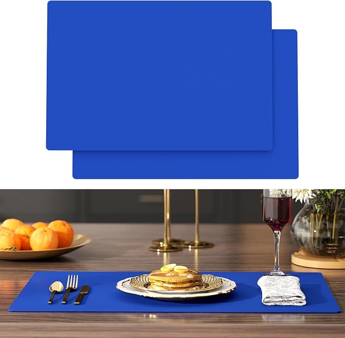 2-Pack Silicone Counter Mats 24”x16”, Blue | 1.5mm thick silicone counter protector, heat resistant & non-slip. Works for air fryer, hot pots, pans and coffee maker.