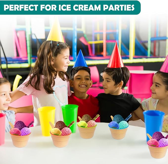 24 Pack Ice Cream Bowls and Spoons Set Plastic Cups Party Favor Gift | Reusable Cute Dessert Bowls Set For Graduation Birthday Parties Festive Durable Lovely Colorful DIY Frozen Yogurt Candy
