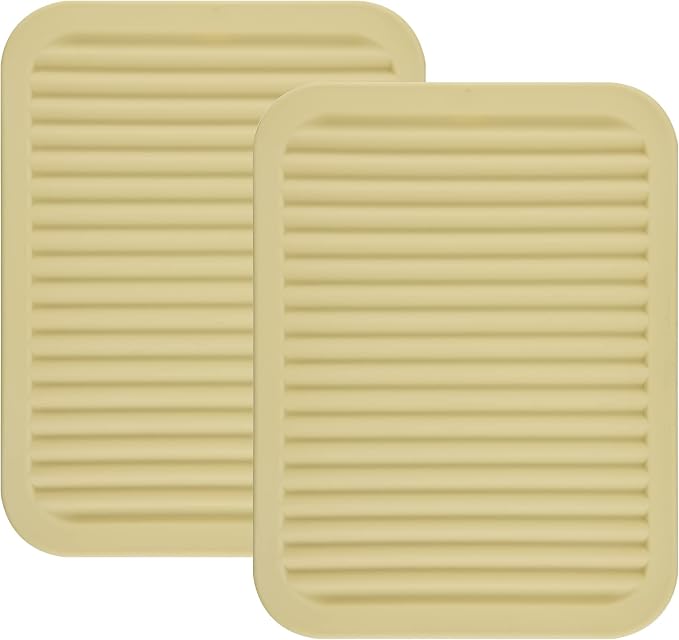 Beige Silicone Trivets Mats for Hot Dishes and Hot Pots, Hot Pads for Countertops, Tables, Pot Holders, Spoon Rest Small Drying Mats Set of 2 Many Colors for Your Choose