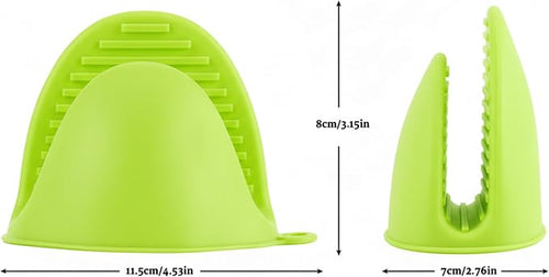 1 Pair Green, Mini Silicone Oven Gloves, Mini Finger Protector Pot Holder for Kitchen,Cooking,Baking,BBQHeat Resistant Gloves，can be Washed in the Dishwasher