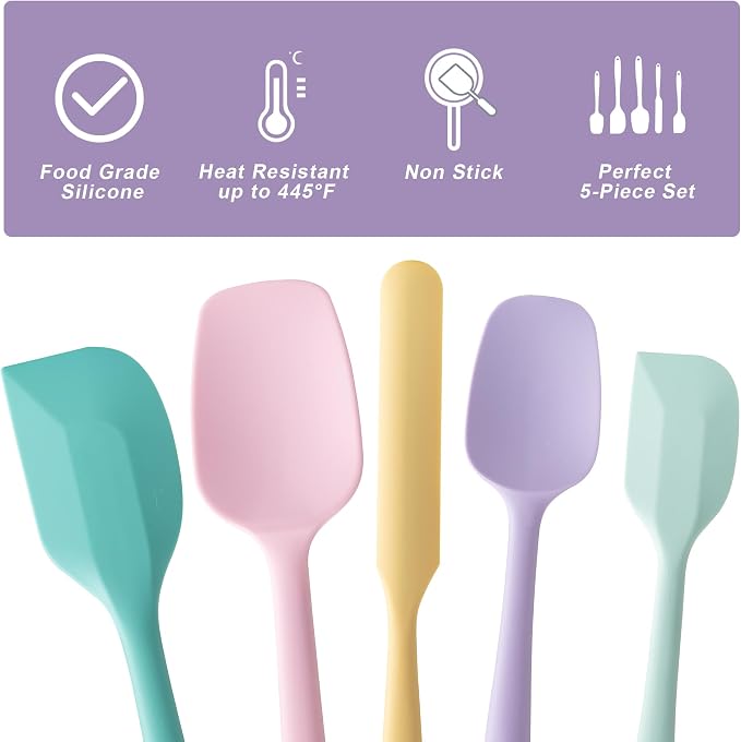 Silicone Spatula Set,5 Piece Food Grade Rubber Spatulas,Multicolor 3 | Spatulas Silicone Heat Resistant for Baking,Cooking,and Mixing High Heat Resistant Non Stick Dishwasher Safe BPA-Free