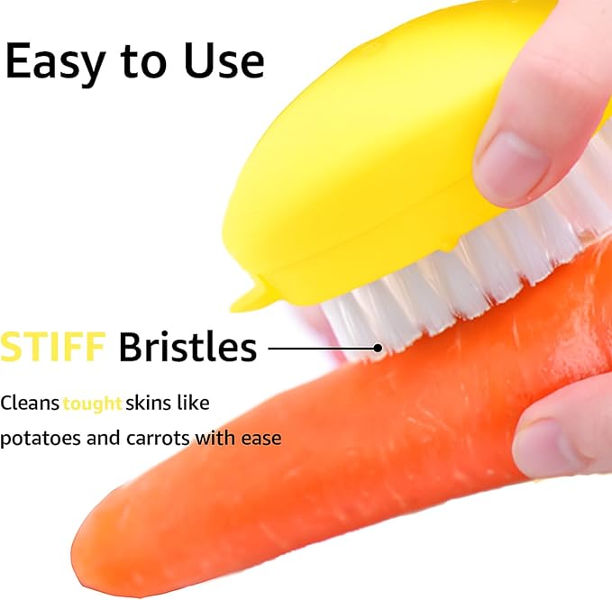 2-Pack Vegetable Brush, Dual Bristles for Daily Produce, Yellow | Dual bristles for daily produce, potatoes, carrots, fruits, greens