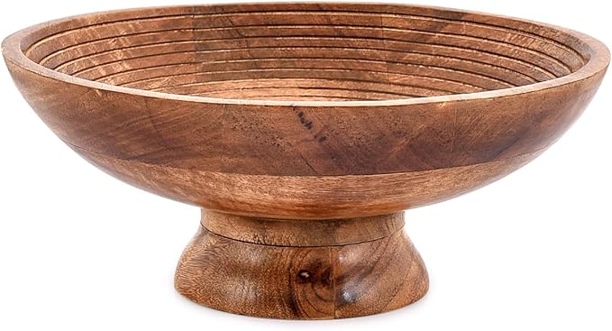 FRUIT BOWL Mango Wood Round Shaped Serving Bowl For Fruit,Dessert Platter Tray Dish Kitchen Dining Fruit,Dessert,Snack (12" x 12" x 5")