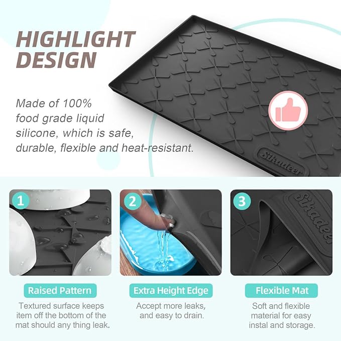 Waterproof Under Sink Mat 25" x 22" Silicone Mat Cabinet Protector | Heavy Duty Kitchen Cabinet Liner, Easy Press Drain, Home Essentials for Pet Feeding, Boots, Bathroom, Organizers & Storage
