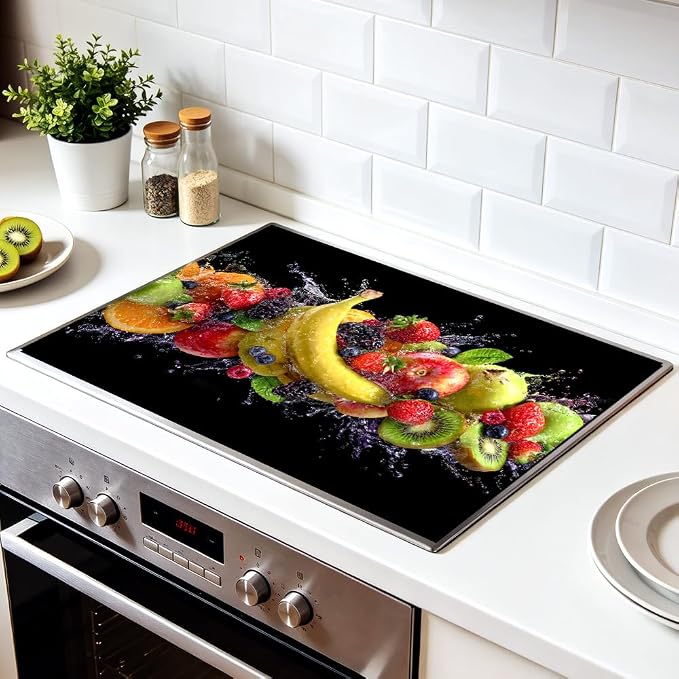 Mixed Fruit Splash Stove Top Cover 28.35x20.47in Colorful Kitchen | Mixed fruit splash stove top cover 28.35x20.47 in; colorful kitchen cooktop mat dishwasher safe machine washable year-round
