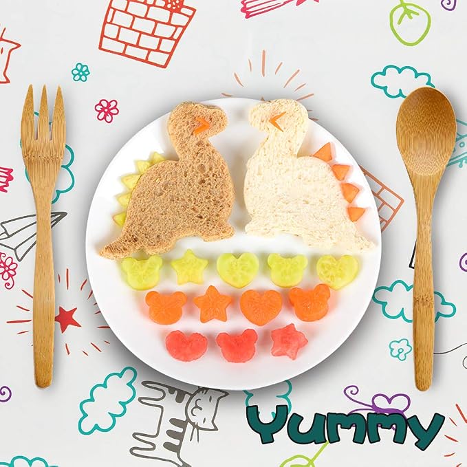 Hhyn Sandwich Cutters Set for Kids, 12 PCS | Mickey Mouse, Dinosaur, Star, Heart Shapes and Mini Vegetable Fruit Cookie Cutters Food Mold for Holiday and Party