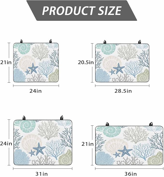 Stove Top Covers for Electric Stove 24x21 Inches, Coastal Coral HeatResistant Glass Cooktop Protector, Blue Nautical Starfish Ocean Shell Beach Ceramic Stovetop Countertop Covers Mat, Oven Cover