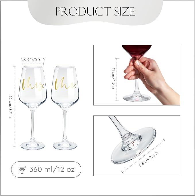 AW BRIDAL Mr and Mrs Wine Glasses Set of 2 for Engagement Bridal Shower | Wedding Gifts for Newlywed Couples 2026, Anniversary Wine Glass Gift Basket for Bride Groom and Fiance Fiancee
