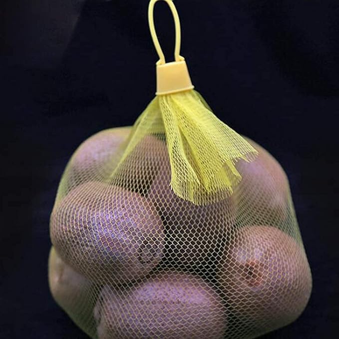 100pcs Seafood Boiling Bags, Plastic Reusable Mesh Produce Bags, Crawfish Bags Boiling Bags, Mesh Onion Bags, Fruit and Vegetable Produce Bag (24inch and Loop-Style Closures white)