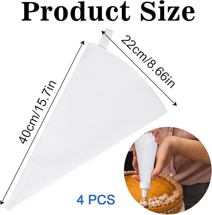 4 Pack 16" Reusable Pastry Piping Bags, Cloth Cake Decorating, White Cloth Frosting Bags, Icing Piping Bags Decorating Bags Icing Frosting Bags, White Hangable Piping Bags