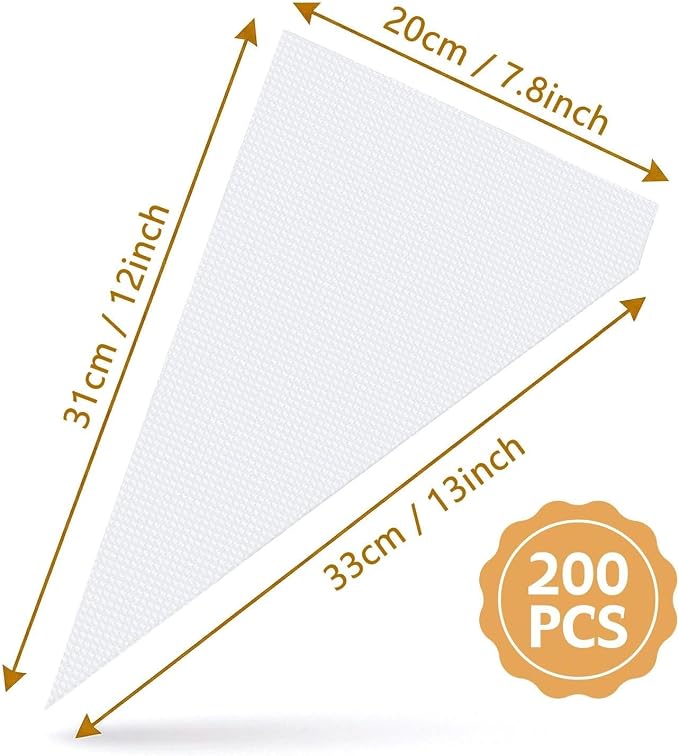 ilauke 13 Inch Disposable Piping Bags, 200 Pcs for Cake Baking Decorating | Thick anti-burst material with non-slip design, compatible with standard tips, ideal for frosting cakes, cupcakes, cookies