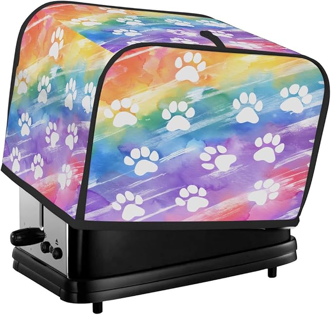 2 Slice Toaster Cover rainbow cute paw print Toaster Covers Two Slice Wide Slot Waterproof and Dustproof Covers for Wide Slot Toasters and Small Appliances Kitchen Decor Gifts