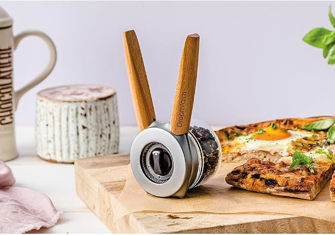 Dreamfarm Ortwo Lite Original Ergonomic, 1-or-2-Handed Re-Fillable Salt, Pepper, Spice, Seed, Coffee Mill with 6 Grind Settings - 2oz Black | Ergonomic spice, seed and coffee mill, 6 adjustable grind settings, 2oz refillable BPA-free plastic jar
