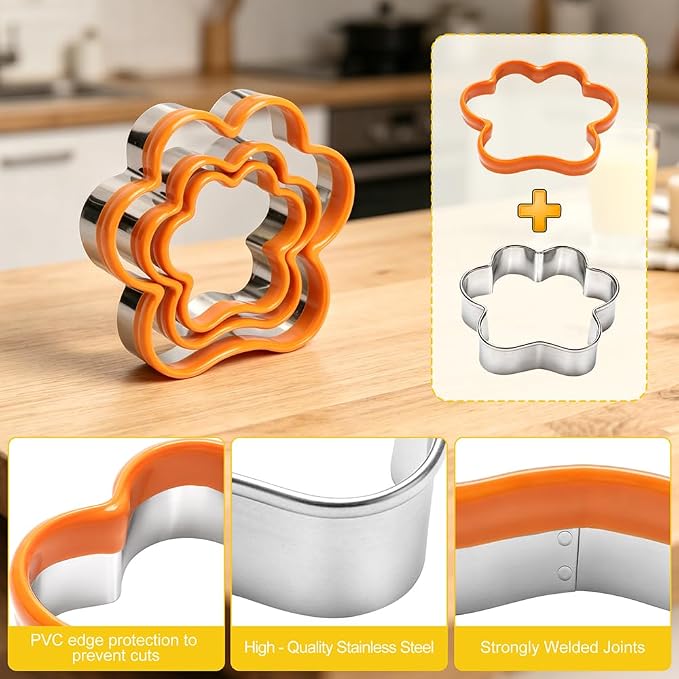 6 pcs Dog Bone Cookie Cutters Set - Treats Molds, Paw Print Shapes | Stainless Steel+PVC