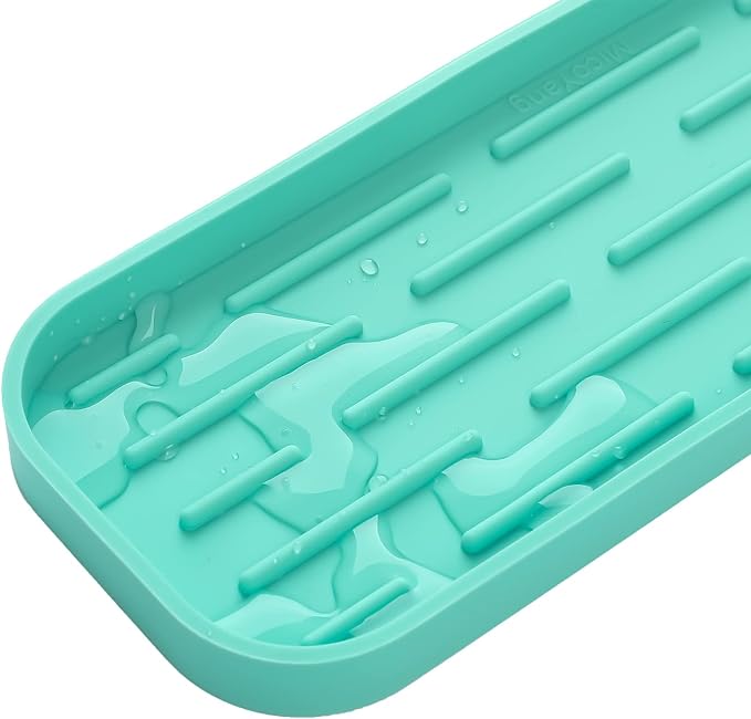 MicoYang Silicone Kitchen Sink Organizer Tray for Multiple Usage,Eco-Friendly Sponges Holder for Kitchen Bathroom Counter or Sink,Dish Soap Dispenser,Scrubber,Bottle,Cup (Mint, 12"×4")