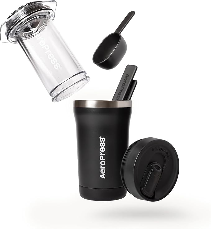 AeroPress Go Plus Portable Coffee Maker Kit, Black | Small, Travel, Camping & Office, All-in-One French Press, Pour-Over & Espresso Style Manual Brewer