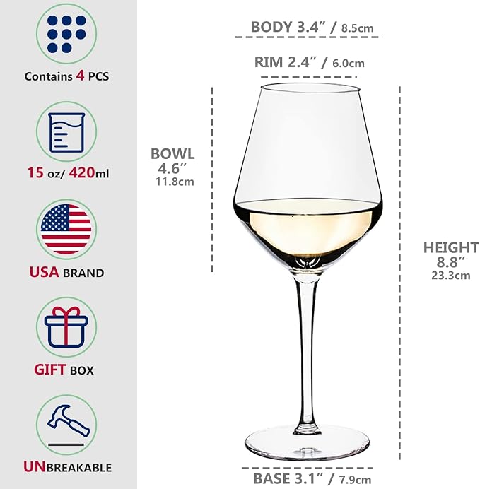 crayline Plastic Wine Glasses Set of 8(15oz) | 100% Tritan & BPA Free | Unbreakable Wine Glasses with Stem | Dishwasher Safe | Perfect For Pool, Patio, Camping, Outdoor Parties, Everyday Use.
