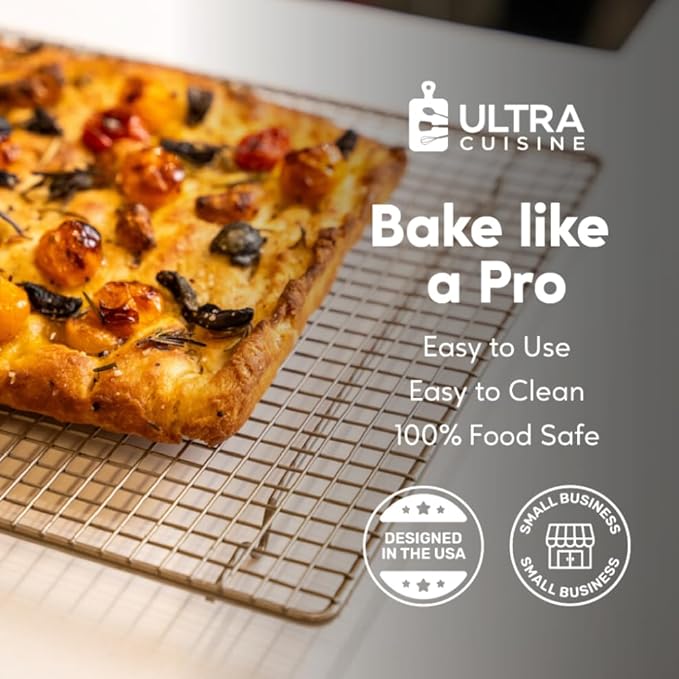 Cooling and Baking Rack Set - Cooling Racks -11.5'' x16.5'' | 100% Stainless Steel, Oven-Safe, Dishwasher-Safe, Heavy Duty Tight-Wire, Set of 2, Half Sheet Pan Cooling Racks, Easy Clean