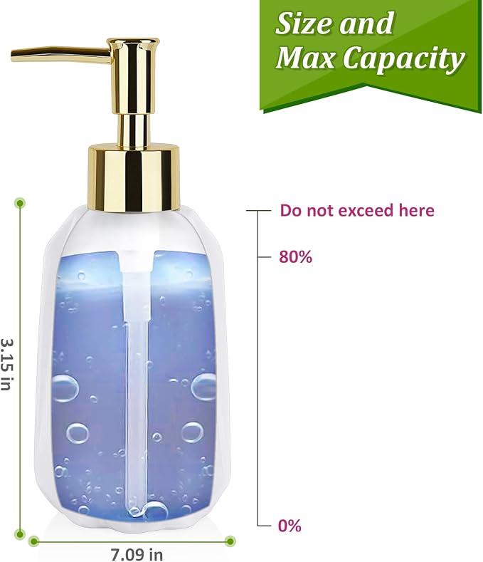 14OZ Hand Soap Dispenser for Bathroom and Kitchen, Ceramic (New White) | Refillable Hand Soap Dish Soap Dispenser, Great for Kitchen Sink, Liquid, Essential Oil & Lotion, Pump Dispenser Bottle