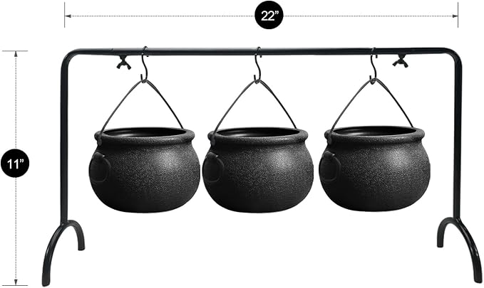 Halloween Decorations Indoor, 3 Pack Witches Cauldron Serving Bowls on Rack | Halloween Party Decorations Halloween Candy Bowl Black Plastic Cauldron for Home Kitchen Decor