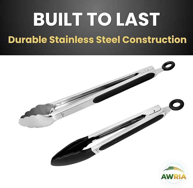 Silicone Tongs for Cooking Kitchen Tongs with Silicone Tips | 9" & 12" Cooking Tongs Heat Resistant Diswasher Safe