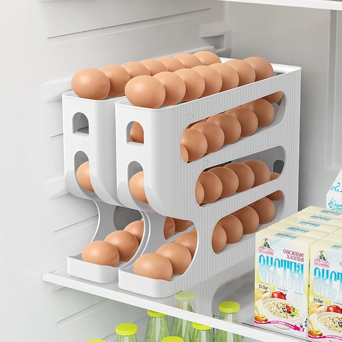 FIFO Egg Holder for Fridge, Egg Organizer for 28 Large Size Eggs | 1-Pack Auto Rolling Egg Dispenser for Refrigerator, Space-Saving Egg Roller/Container/Storage for Kitchen Countertop