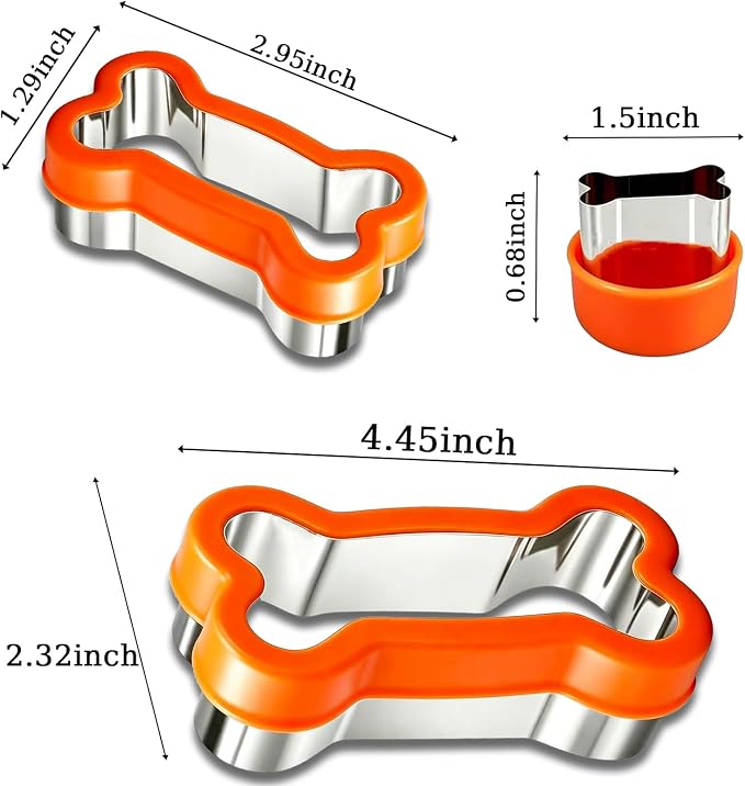 3 Pcs Dog Bone Cookie Cutters, Stainless Steel Biscuit Cutters Set | Large 4.45" Medium 2.95" Mini 1.53" Sizes, Perfect for Homemade Pet Treats and Snacks, with Storage Lid