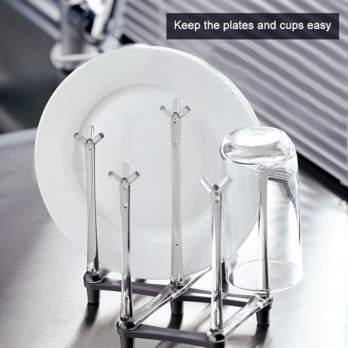 Marbrasse Retractable Cup Drying Rack, Drinking Glass and Sports Bottle Drainer Stand, Plastic Bag Dryer with Non-Slip Bottom for Kitchen Countertop, 2p
