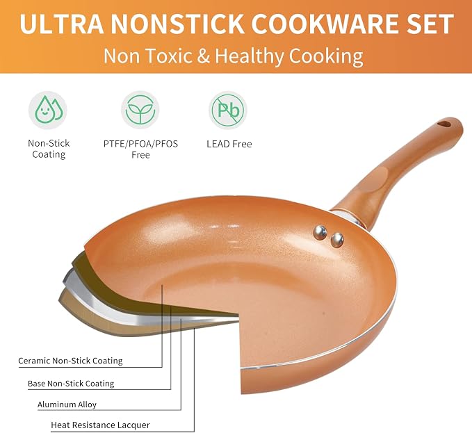 M MELENTA Pots and Pans Set Ultra Nonstick, Pre-Installed 11pcs Cookware Set Copper with Ceramic Coating, Stay cool handle & Nylon Kitchen Utensils, Gas/Induction Compatible, 100% PFOA Free | Compact Nonstick Cooking Set, Induction Cookware Set, PFOA &...