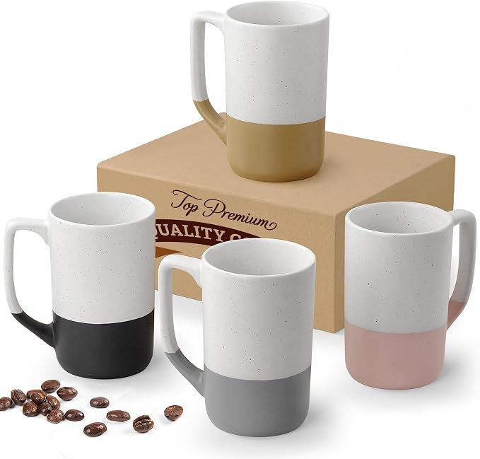 Large Ceramic Coffee Mug Set of 4, 16 oz Tea Cups with Handle, Porcelain Mug for Latte, Hot Tea, Cappuccino, Milk, Cocoa, Microwave & Dishwasher Safe Cups for Men Women Mug Lovers, Housewarming Gift
