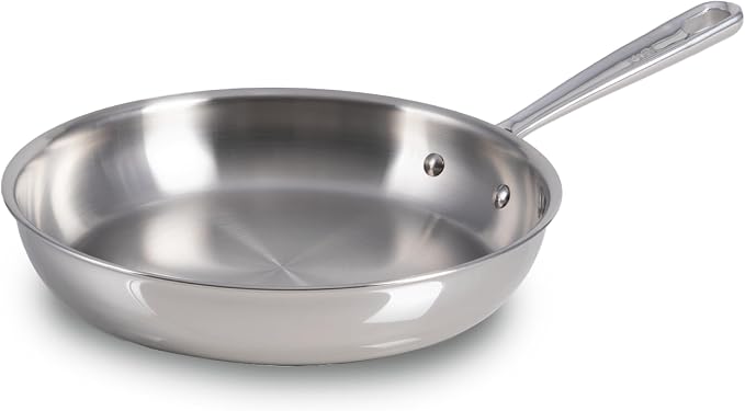 T-Fal Pro Tri-Ply Stainless Steel 10 in Frying Pan, Induction Skillet | Tri-ply construction, NSF professional grade, Built-in measuring marks, Sears steaks and fillets, Oven safe to 500 °F