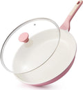 SENSARTE 11Inch Nonstick Ceramic Frying Pan with Lid, PFAS/PTFE Free, Pink | Ceramic Omelette Pan Skillet, Healthy Non-toxic Chef's Pan, Induction Compatible Pan, Heat Resistant Handle