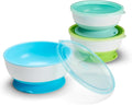 Munchkin Stay Put Suction Baby Bowls with Lids - Dishes for Babies and Toddlers, Self-Feeding Bowl Set for Kids 6+ Months, 3 Pack, Blue/Green