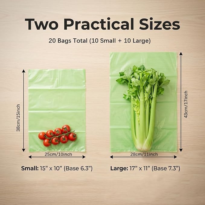 Ryetvok20 Pack Bags,Reusable Bag,10 small and 10 large,BPA Free(Green)