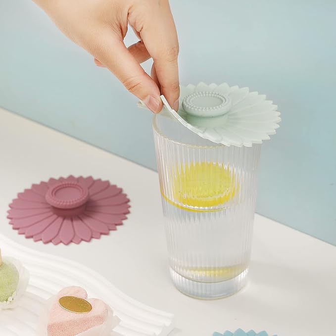 Sunflower Silicone Cup Covers (Set of 3),Multicolored Silicone Lids | Mug Covers for Mugs, Cups, Tea Pots,Flexible Mug Covers，Hot Cup Lids for Coffee & Tea