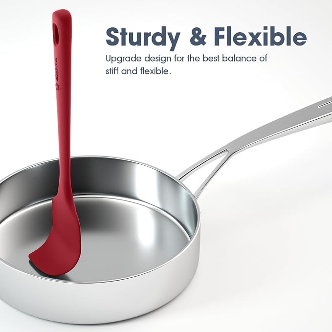 ChefAide 5 Pieces Silicone Spatula Set, Food Grade Rubber Spatula, Upgrade Strong Handle with Ergonomic Grip, Heat Resistant Up to 600°F for Nonstick Cookware, Cooking