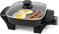 Elite Gourmet EG808 Compact Non-Stick Electric Skillet, 8"x8" 2.5Qt, Black | Tempered Glass Lid, Removable Thermostat, 200-400°F Range, Dishwasher Safe, 600W, for Eggs, Bacon & One-Pot Meals