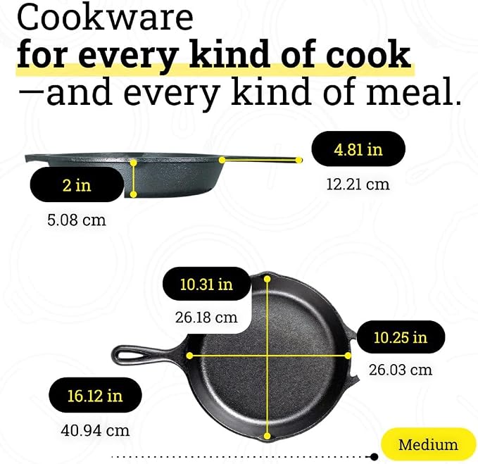 Lodge Seasoned Cast Iron Skillet Set 8, 10.25 & 12 Inches - PFAS-Free, Non-Toxic Cookware - Use with an Oven, Stove, Grill, or Campfire - Naturally Non-Stick & Oven Safe
