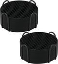 Silicone Coaster Set of 16 with Holder - Anti-Slip, Non-Stick, Anti-Overflow Tabletop Protection and Decor (Black, 16 Pcs)