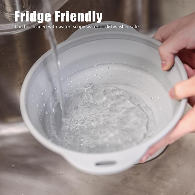 Collapsible Silicone Bowl Large Capacity 2600ml(88floz) - BPA Free, Heat Resistant(-40°F to 400°F), Non-Slip for Family Meals Soup Bowls, Camping & RV Kitchen(Grey)