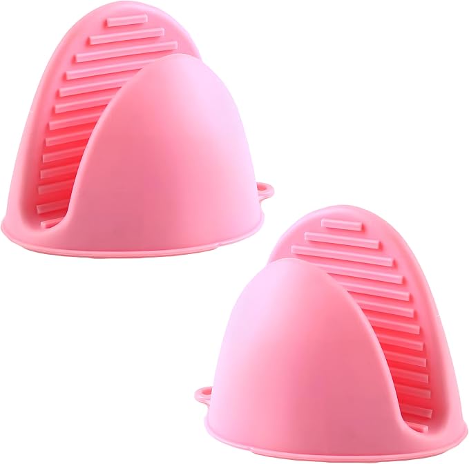 1 Pair Pink,Mini Silicone Oven Gloves, Mini Finger Protector Pot Holder for Kitchen,Cooking,Baking,BBQHeat Resistant Gloves，can be Washed in the Dishwasher