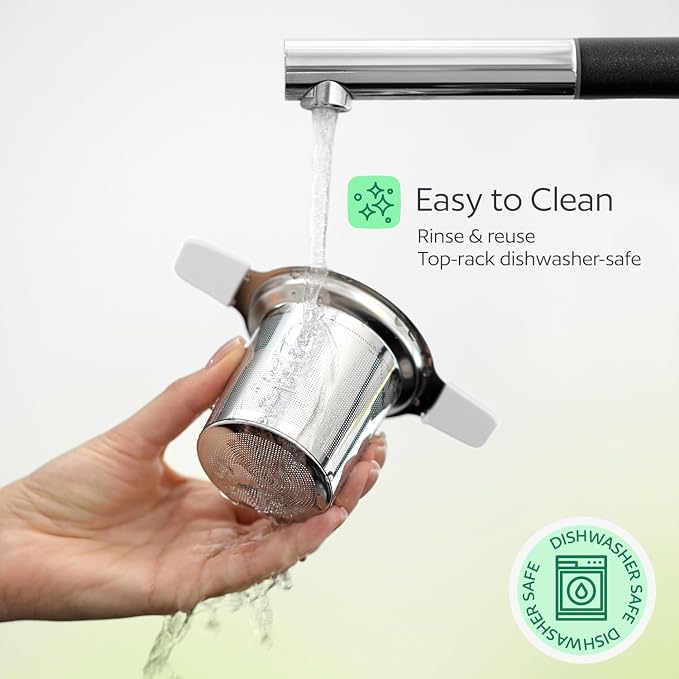 Stainless Steel Tea Infuser for Loose Leaf Tea – Extra Fine Mesh Strainer with Heat Proof Double Handles & Lid, Reusable Filter Fits Mugs, Cups & Teapots, White