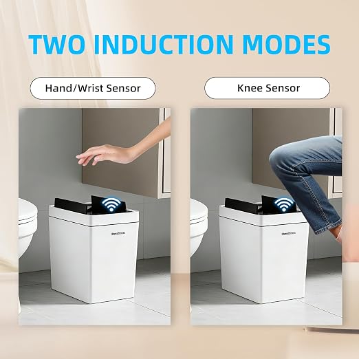 4.5 Gallon Slim Bathroom Touchless Trash Can, Automatic Smart Trash Can with Air-Press Bag Expander, Sensor Lid Waste Bin for Bedroom, Office & RV, White
